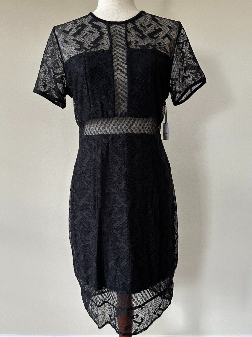 Bailey Black Dress Mesh Lace Panels Size L NWT